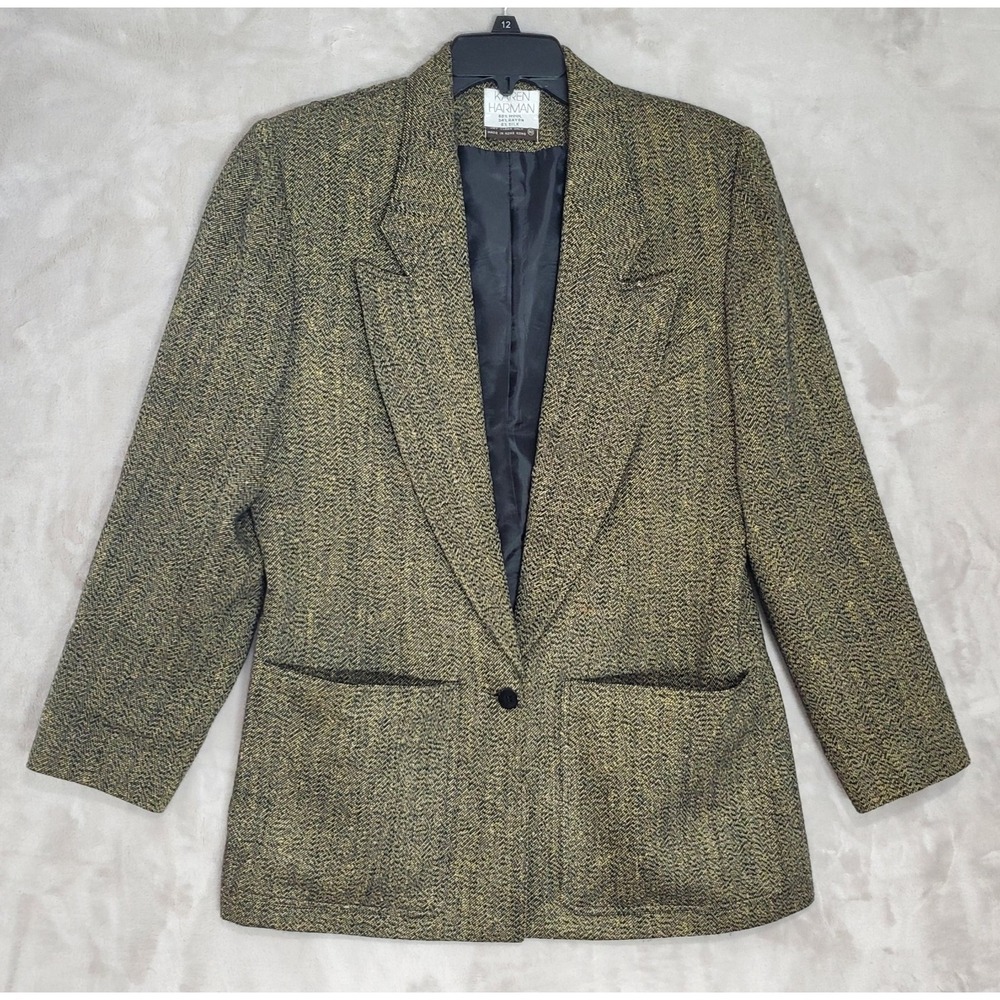Vtg Karen Harman Career Blazer Jacket Womens 10 Wool Silk Blend Hong Kong Luxury
